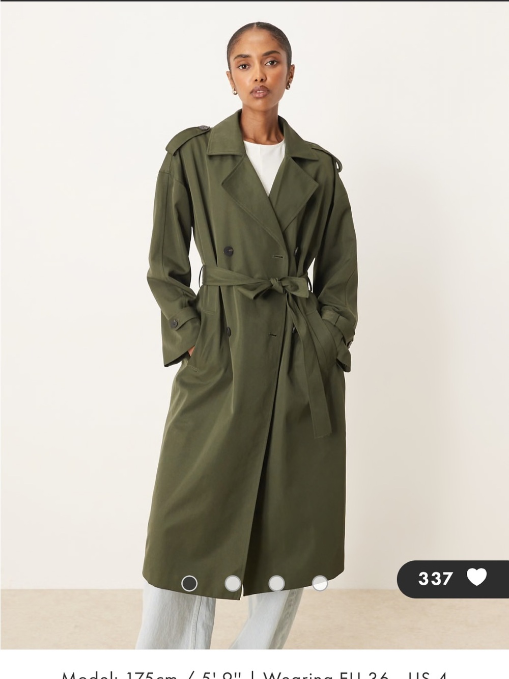 ASOS Olive Trench Coat with Belted Waist - Picture 6 of 9